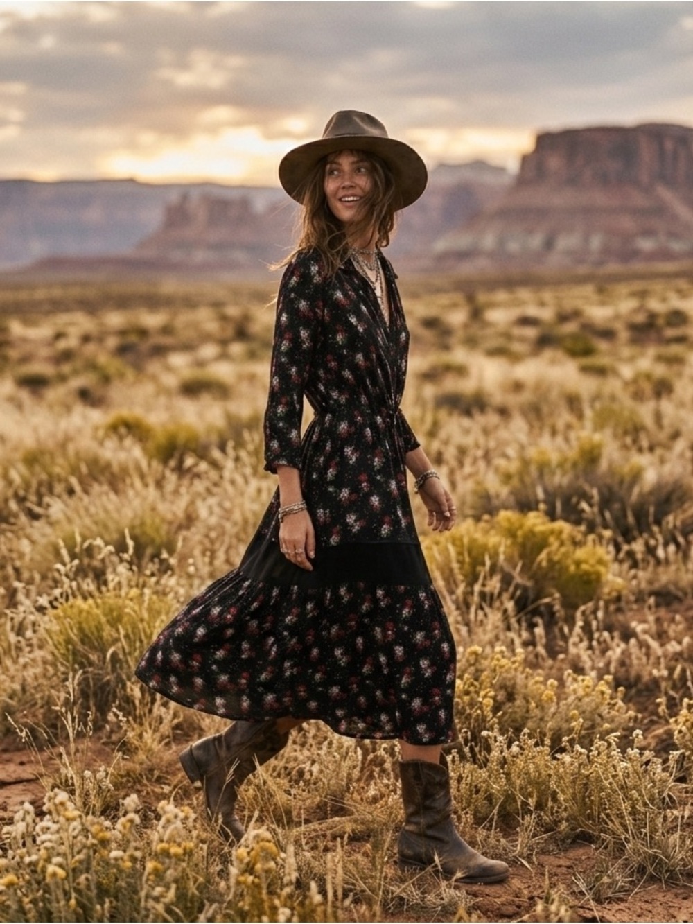 Gerard Darel Black Floral Midi Dress | FR 46 / 10
